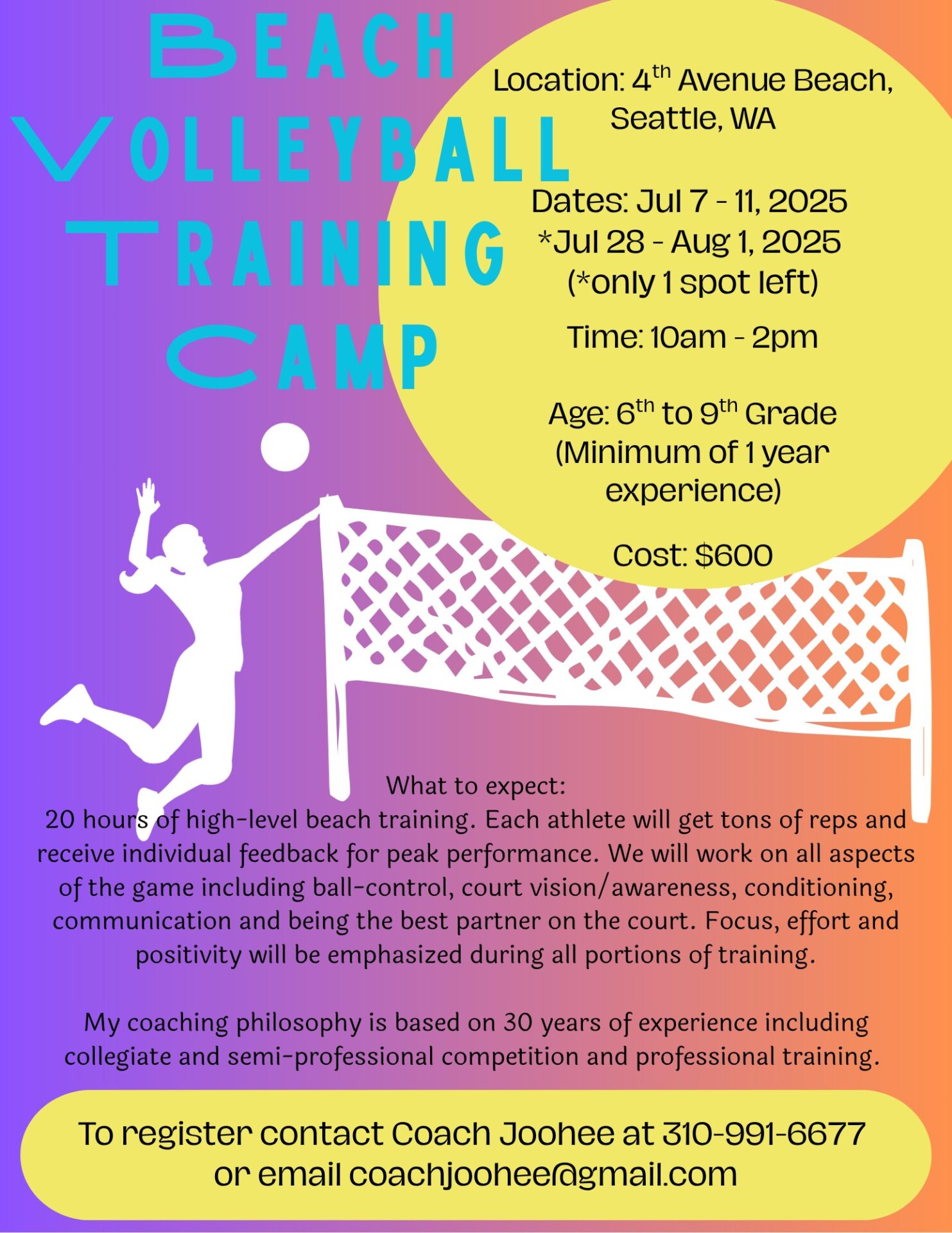 Beach Volleyball Training Camp Purple Coach Joohee Summer Camp